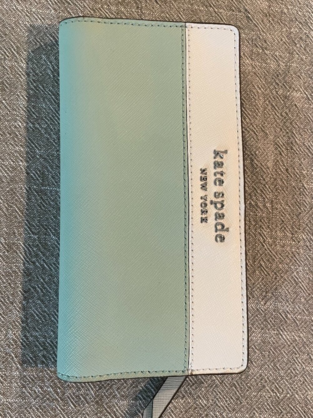 Kate Spade Cameron Meadow Green and White Saffiano Leather Bifold 6.75" x 3.75"!